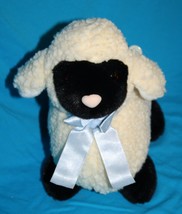 GUND Baby Sheep Lamb 12&quot; Cream Black Plush Blue Bow Wind Key No Music Soft Toy - £22.82 GBP