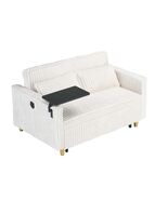 Beige Corduroy Sofa Bed: Dual Function, USB Ports, Movable Table - $569.99