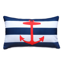 Red Anchor Nautical Throw Pillow 12x19, with Polyfill Insert - £31.41 GBP