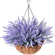 Artificial Fake Hanging Plants Flowers for Outdoor Spring Decor, Faux Purple Lav - £35.53 GBP