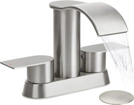 Waterfall Bathroom Sink Faucet 3 Hole, Bietor Brushed Nickel Bathroom Fa... - £33.73 GBP