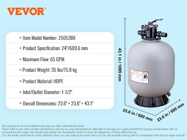 VEVOR 16/19/22/24 Inch Sand Filter with 7-Way Multi-Port Valve&amp;High GPM Flow Rat - £696.67 GBP