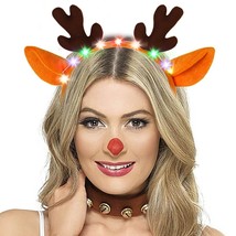 Light Up Christmas Antlers Headbands Xmas Reindeer Hairband LED Animal Ears Head - £19.54 GBP