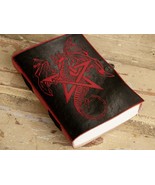 Leather Journal Book of Shadows Embossed Pentagram &amp; Dragon, Brass Latch - £16.54 GBP