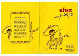 El Fenix Cafes Menu for Little Folks McKinney &amp; Colorado Blvd Dallas Texas 1950s - £42.68 GBP