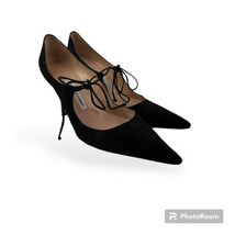 MANOLO BLAHNIK Heels Black Suede Pointy Toe Pump Shoes Women’s 38.5 Italy - £188.01 GBP