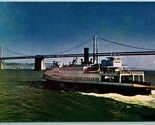 Ferry Boat and Bay Bridge San Francisco California CA  UNP Chrome Postca... - $4.90