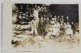 Victorian Era RPPC Large Group of Students Under Cave Cliff Side Postcard R5 - £10.00 GBP