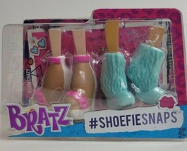 Bratz Shoefiesnaps 2 Pairs of Bratz Doll Shoes Blue Fur Boots Pink Sanda... - $13.67 CAD