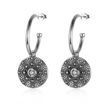 S925 Silver Oxidized Earrings Eye Round Bead White Zircon Earrings Personality S - £17.22 GBP
