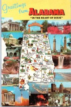 Greetings from Alabama the Heart of Dixie w Map Postcard - £5.82 GBP