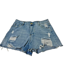 Shein Blue Jean Short Women Large Frayed Distressed Cut Off High Rise Light Wash - $15.01