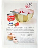 Print Ad - 1964 - Carnation Milk Canned - Whipped Strawberry Ice-Box Fro... - $192.28 MXN