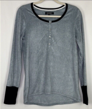 ELLEN TRACY Pajama Top Only Comfort Soft Warm Button Front Gray Women Sz S - £7.99 GBP