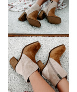 Camel Two Tone Faux Suede Square Toe Chunky Heel Boots - $877.03 MXN
