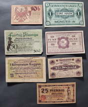 7) Antique German Mark Pfennig Banknotes from 1900&#39;s - £9.60 GBP