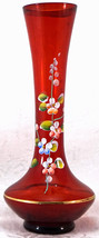 Bright Red Art Glass Vase with Raised Enamel Flowers - £20.77 GBP