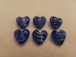 Beads Glass (new) (qty 6)  Dizzy Hearts  /Blue &amp; White - £5.55 GBP