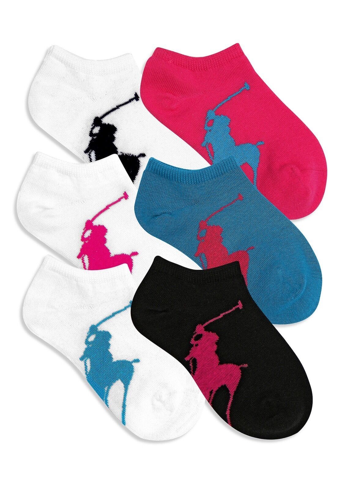 Ralph Lauren Girls' or Little Girls' 6-Pack Big Pony No-Show Socks Size 4-6x - $13.85