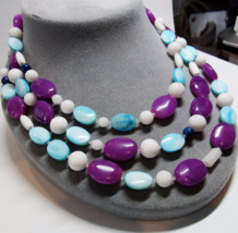 Blue Purple White Stone Handmade Sterling Silver Clasp Extra Long 54&quot; Necklace - £45.64 GBP
