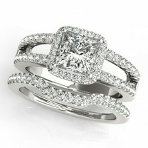 14k White Gold Over 1.80 Ct Princess Diamond Womens Engagement Ring Bridal Set - £69.48 GBP