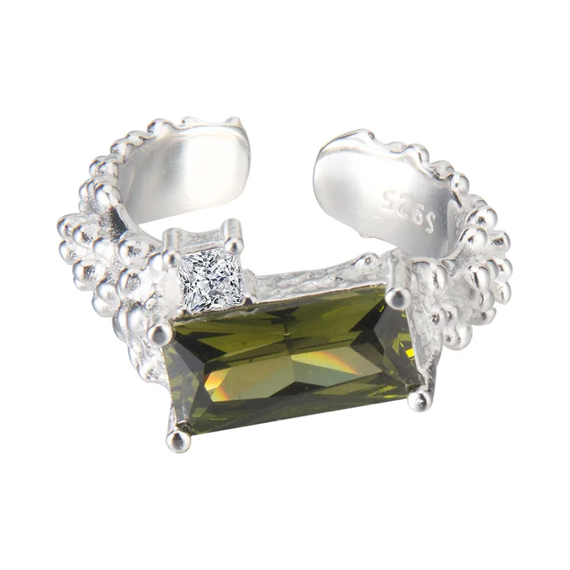 Light Luxury Fine Jewelry S925 Sterling Silver Beaded Textures Openings Peridot  - £38.66 GBP