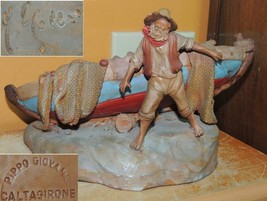 Caltagirone Pottery Fisherman Fishing Boat 10&quot;x6 Pippo Giovane sculpture... - $17.99