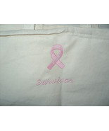 Breast Cancer Survivor Ribbon Tote Bag Natural Cotton Canvas 13&quot; H x 14&quot;... - £10.81 GBP