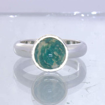 Blue Green Amazonite Round Cabochon 925 Silver Ring Size 9 Solitaire Design 168 - £44.94 GBP