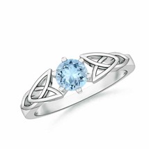 Authenticity Guarantee 
Solitaire Round Aquamarine Celtic Knot Ring in 14K Wh... - £401.94 GBP