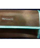 Trina &amp; Co Dark Chocolate Brown W/ Turquoise Trim Trifold Cosmetic Trave... - £9.56 GBP