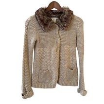 Womens Cable Knit Sweater Faux Fur Collar M Y2K Bohemian Hippie Comfy In... - $26.99