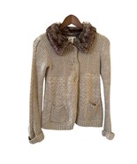 Womens Cable Knit Sweater Faux Fur Collar M Y2K Bohemian Hippie Comfy In... - $496.42 MXN
