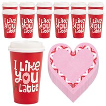 Valentine&#39;s Day &quot;I Like You a Latte&quot; Disposable Coffee Cups and Heart Shaped Bev - £15.85 GBP