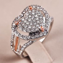 Delicate Love Heart Shaped Crystal Rings for Women Charming Promise Engagement R - £7.48 GBP