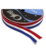 Offray Ribbon Patriotic USA Red White Blue Tristripe 5/8&quot; Wide Trim BTY ... - £0.94 GBP