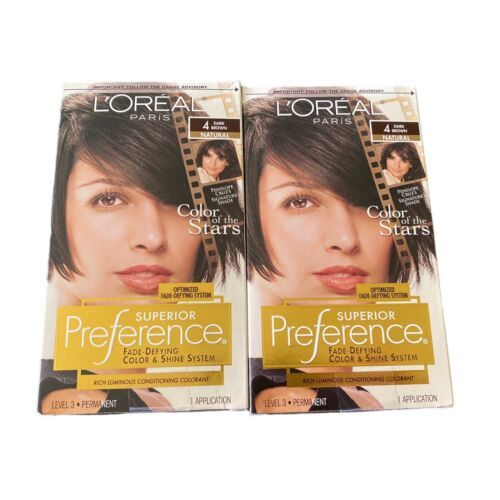 Lot of 2 L'Oreal Superior Preference, 4 Dark Brown, Natural Hair Dye - £17.22 GBP