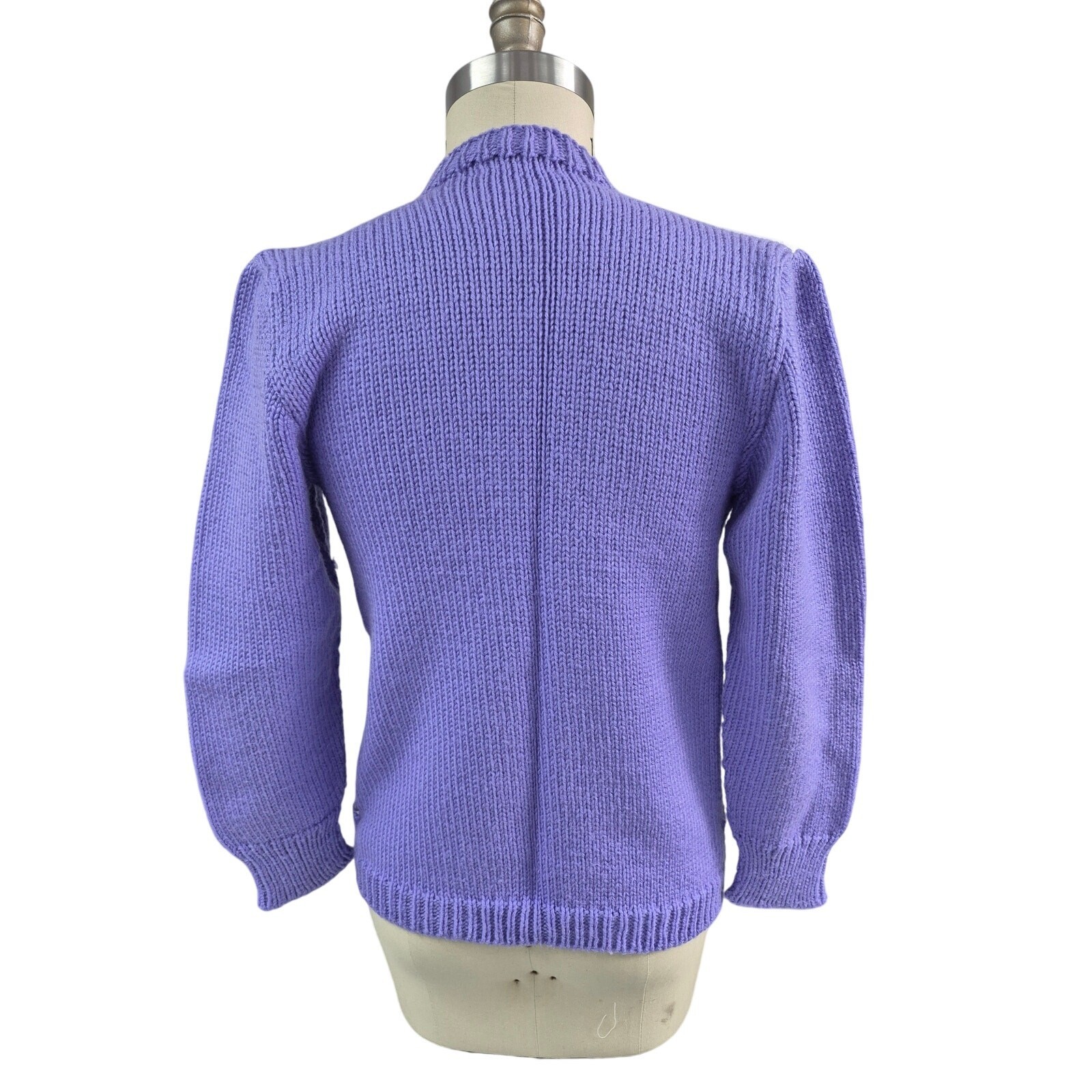 Vtg Y2k 80s 90s Hand Knit  Sweater Quilt Square Cottagecore  Purple /White M/L Item image 3