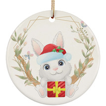 Funny Baby Bunny Ornament Flower Wreath Christmas Gift Decor For Animal Lover - £11.70 GBP