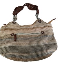 The Sak Beach Bag Purse Crochet Zip Top Leather Braided Handles Zip Outside Pock - £27.87 GBP