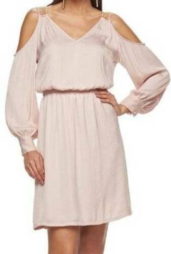 Primary image for Womens Dress Cold Shoulder Shift JLO Jennifer Lopez Long Sleeve Pink $70 NEW- M
