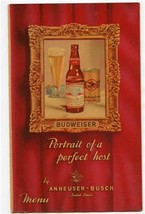 Budweiser Portrait of a Perfect Host Menu Cover 1940&#39;s Anheuser Busch St... - £13.95 GBP