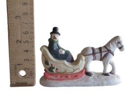 Christmas Village Carol Wright Holiday Man Horse SLEIGH RIDE Figurine 3.75&quot; - $9.45