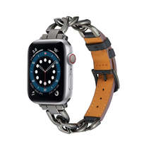 Chain + Leather Watch Strap, For Apple Watch Ultra 49mm / Series 8&amp;7 45mm / SE 2 - £14.08 GBP