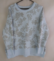 Croft &amp; Barrow Women&#39;s Blue Sweater With Silver Metallic Floral Designs ... - £12.32 GBP