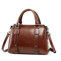 Luxury Women&#39;s Oil Waxed Leather Bag Top Handle Messenger Bag Handbag Handbag Le - £74.68 GBP