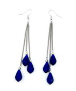 Royal Blue Briolette Glass Bead Chandelier Dangle Earrings - $24.44 CAD
