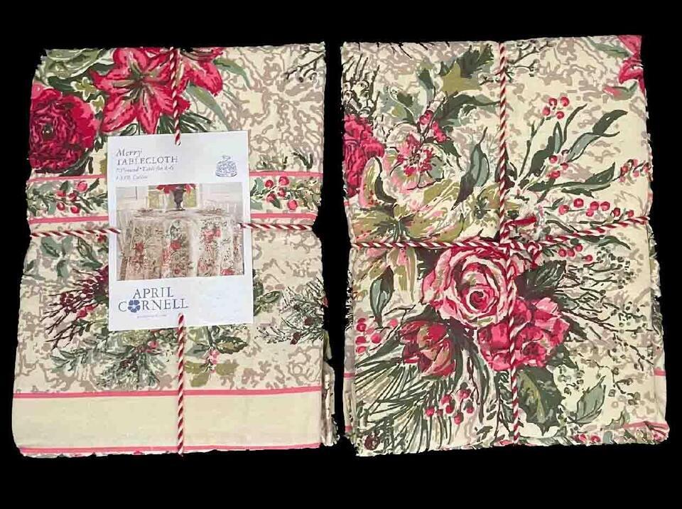 April Cornell MERRY Red Shabby Floral Roses 70&quot; Round Tablecloth NWT - $39.99