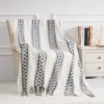 Quinnsus Knit Soft Lightweight Decorative Bed Throw, Grey, 50 X 60 Inches - £30.89 GBP