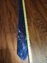 Vintage new old stock Men&#39;s Tie navy  blue floral print pink teal blue green - £7.90 GBP